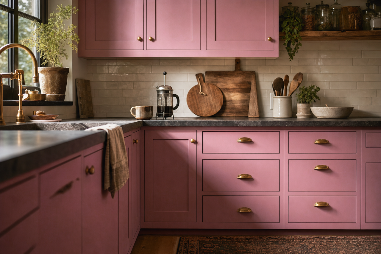 Cranberry Ice by Benjamin Moore on cabinets