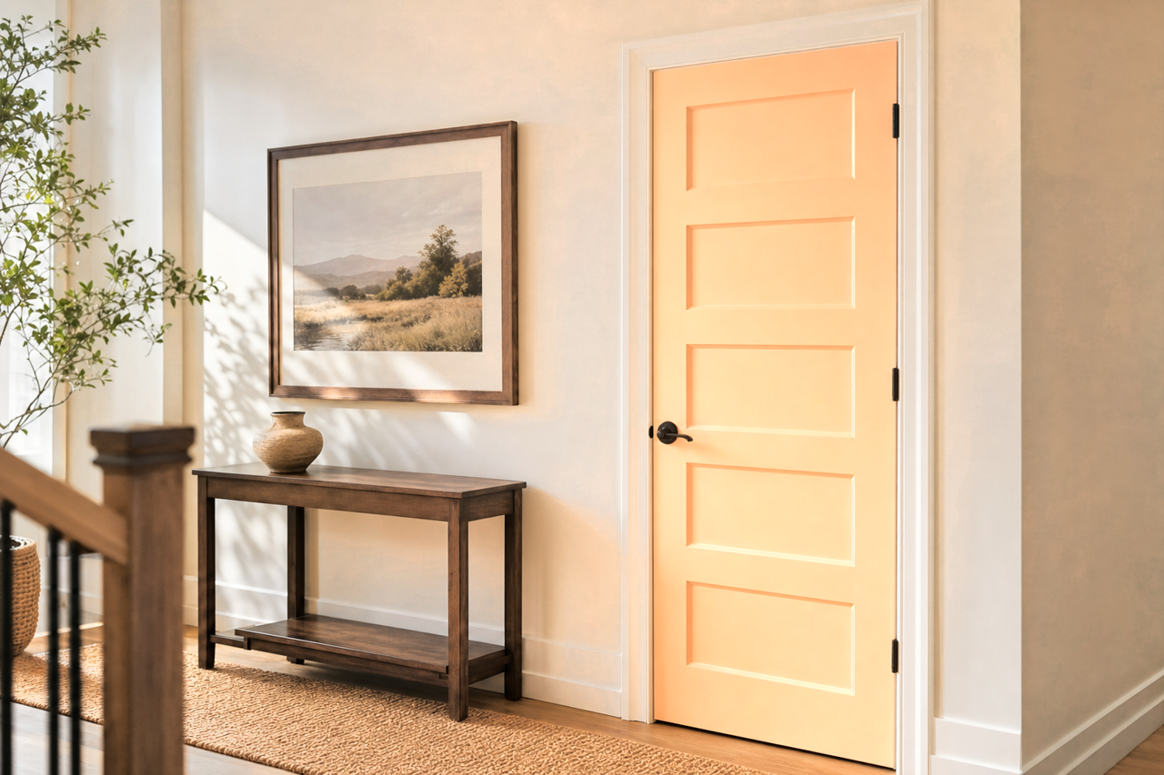 Peach Pudding by Benjamin Moore on interior-doors