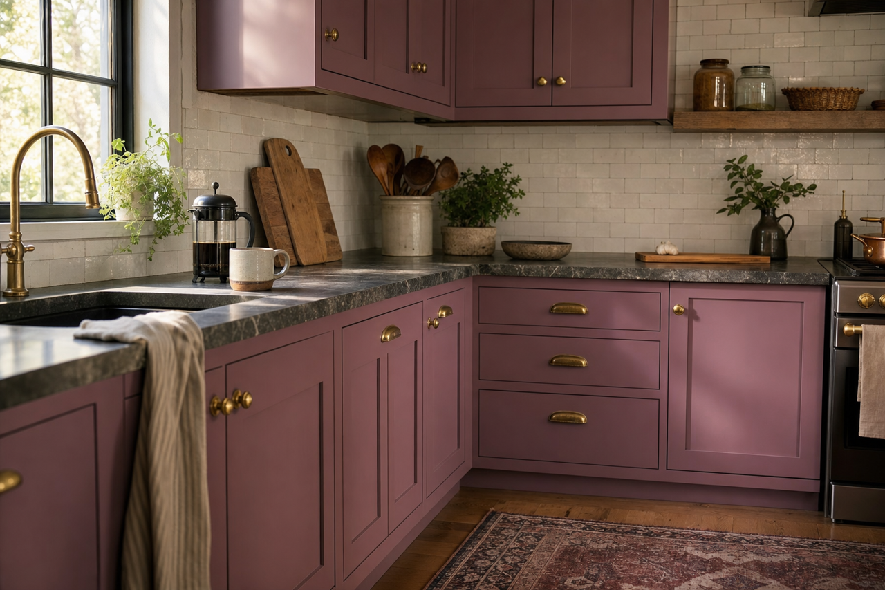 Plum Perfect by Benjamin Moore on cabinets