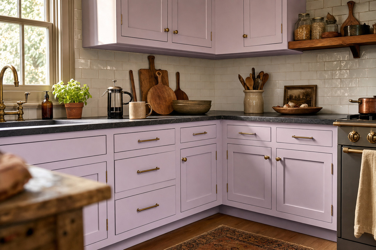 Violet Petal by Benjamin Moore on cabinets