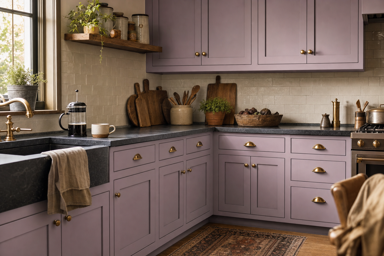 Iris by Benjamin Moore on cabinets