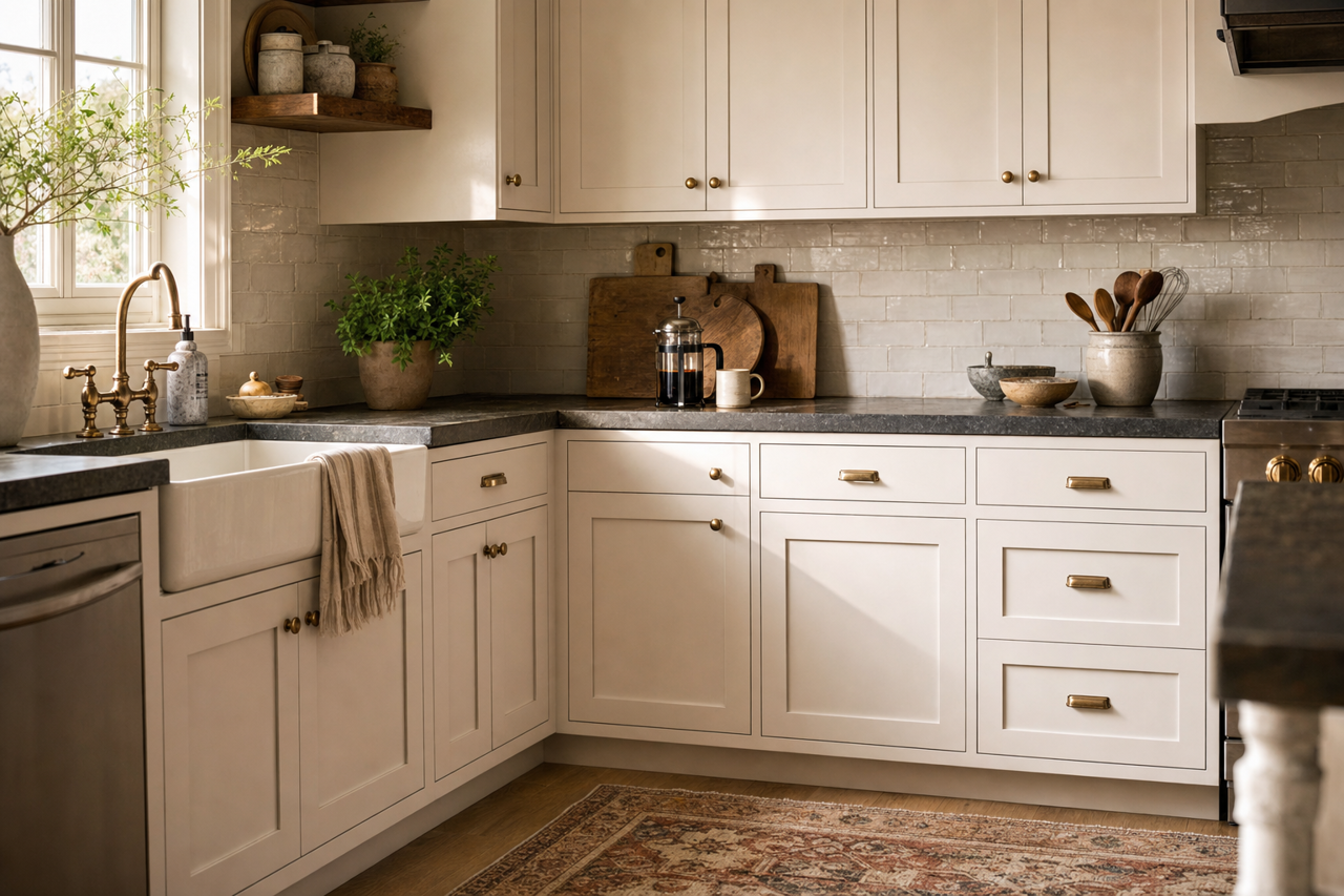 Rock Harbor Violet by Benjamin Moore on cabinets