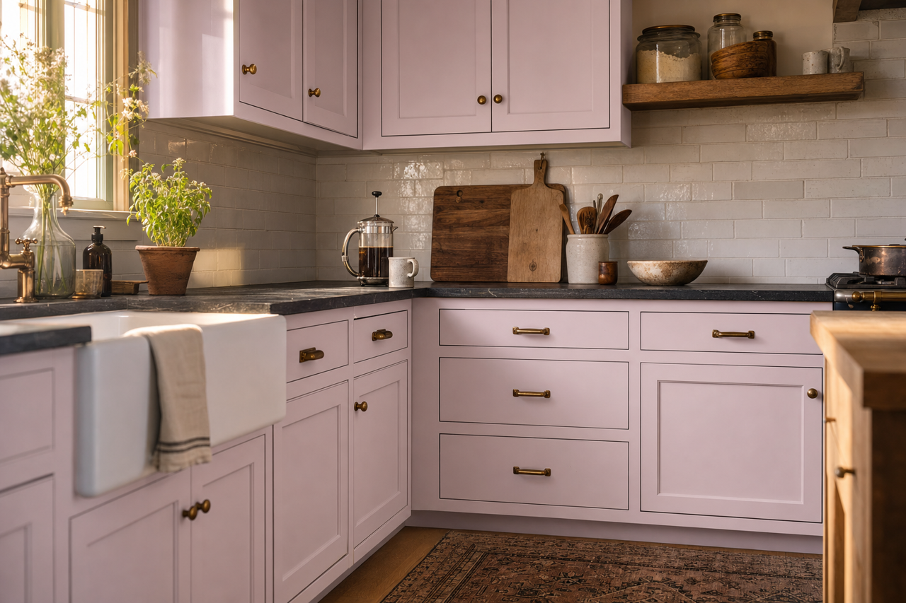 Spring Lilac by Benjamin Moore on cabinets