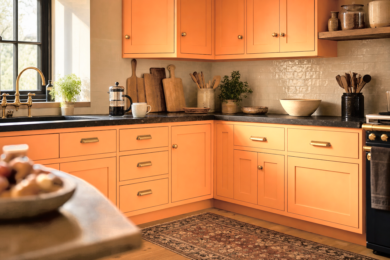 Party Peach by Benjamin Moore on cabinets