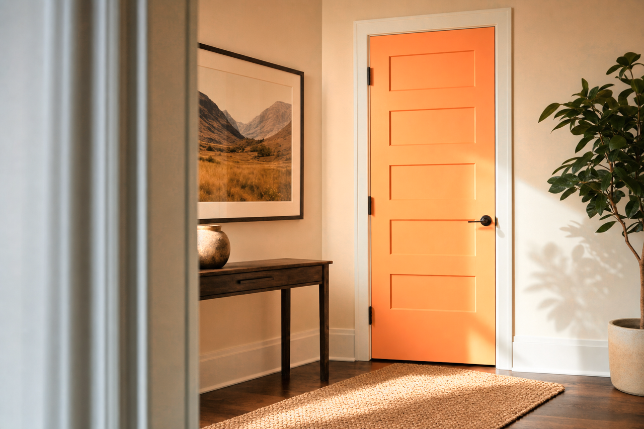 Party Peach by Benjamin Moore on interior-doors