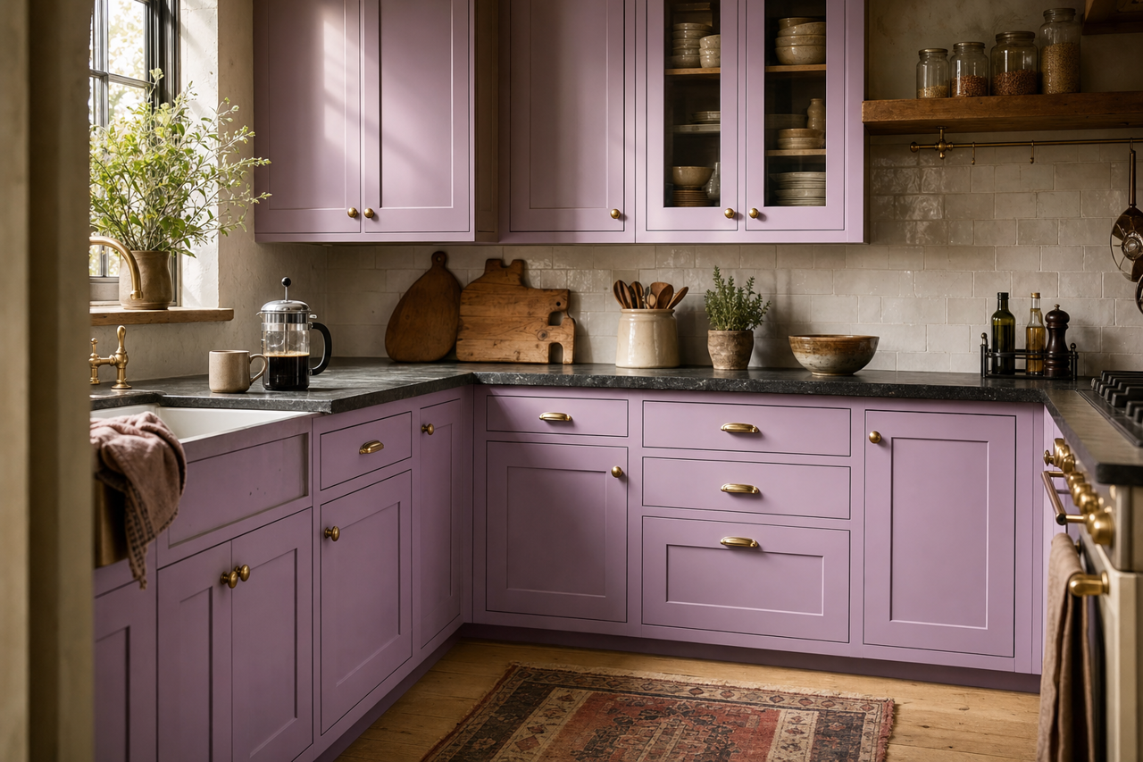 Hydrangea by Benjamin Moore on cabinets