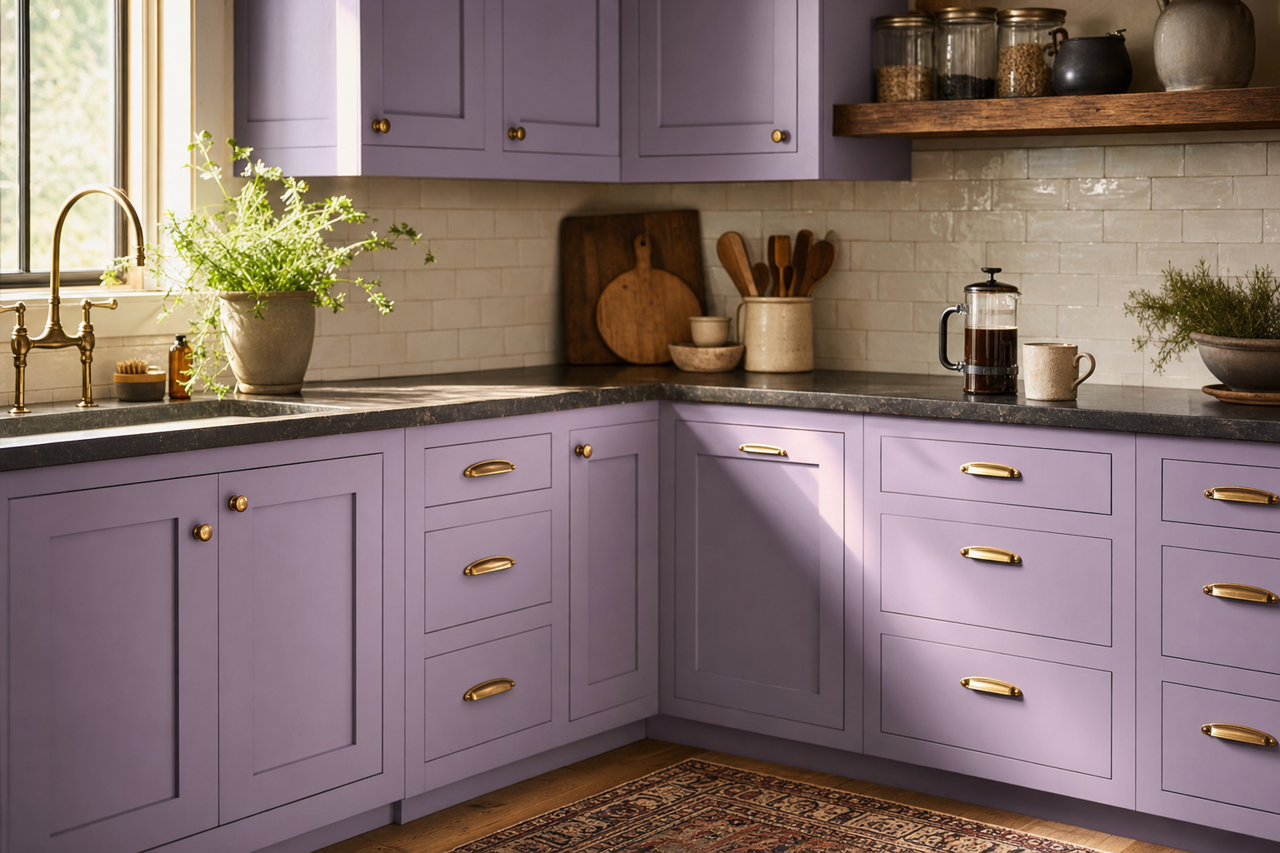 Mighty Aphrodite by Benjamin Moore on cabinets