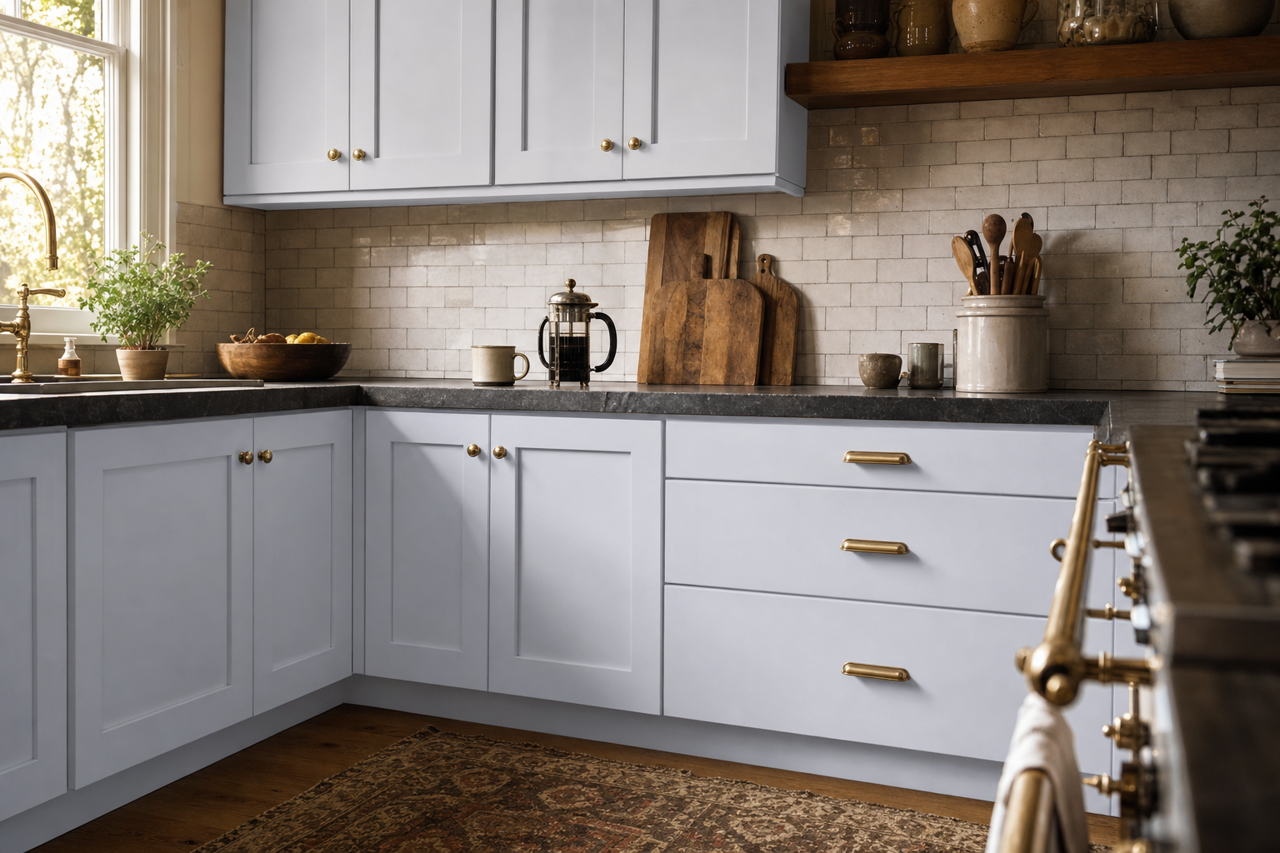 Nosegay by Benjamin Moore on cabinets