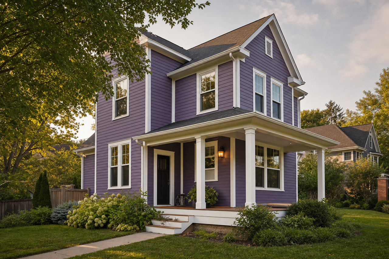 Mauve Bauhaus by Benjamin Moore on exterior