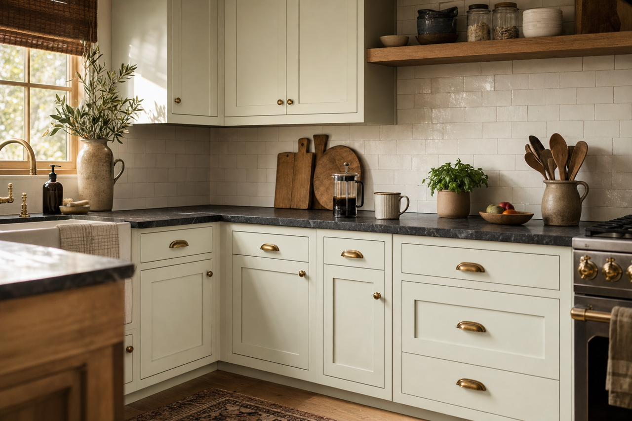 White by Benjamin Moore on cabinets
