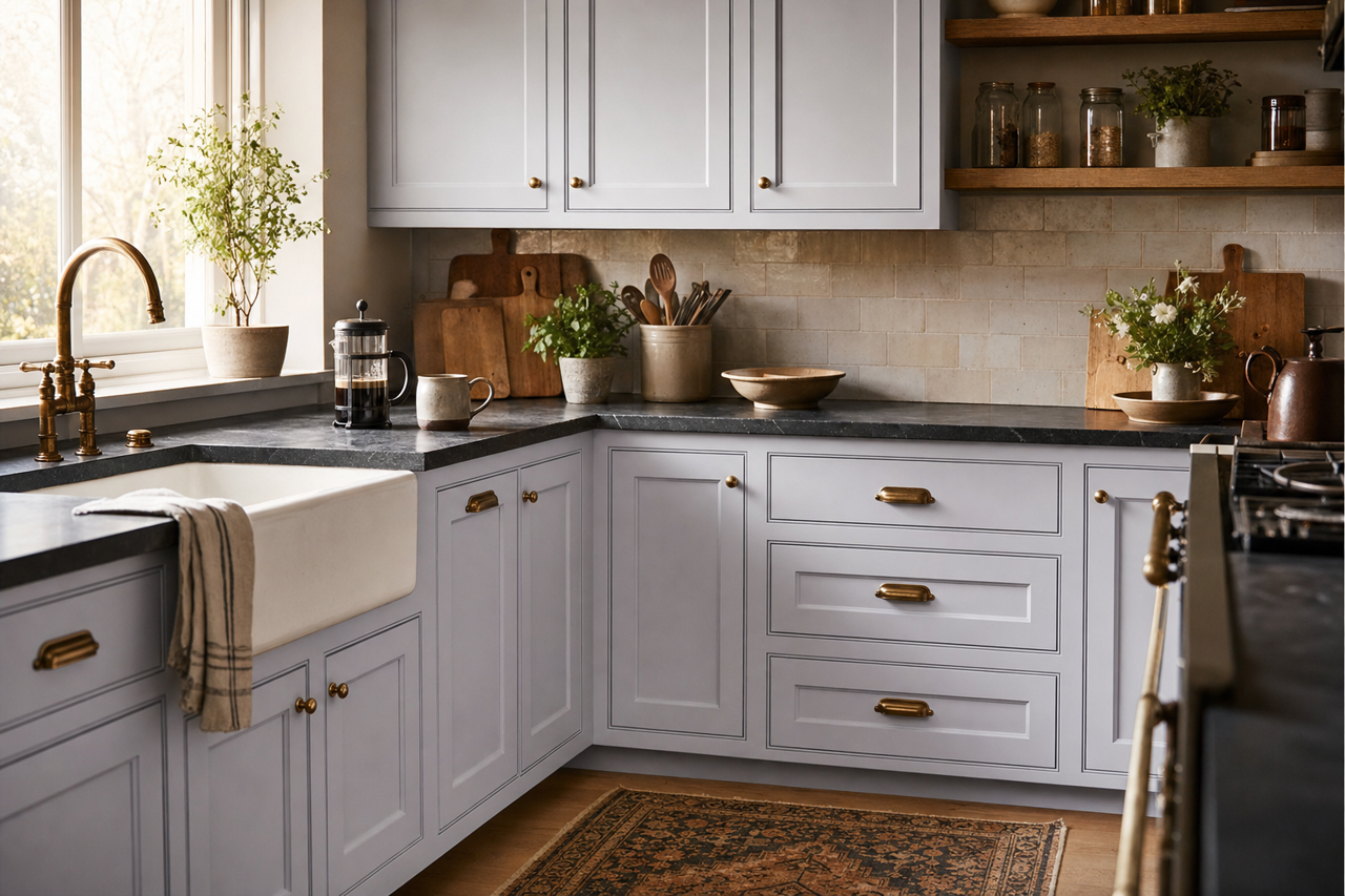 Iced Lavender by Benjamin Moore on cabinets