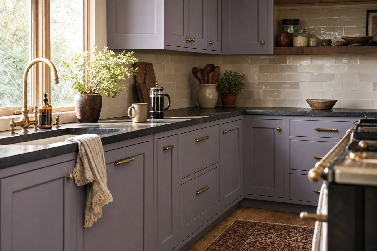 Purple Haze by Benjamin Moore on cabinets
