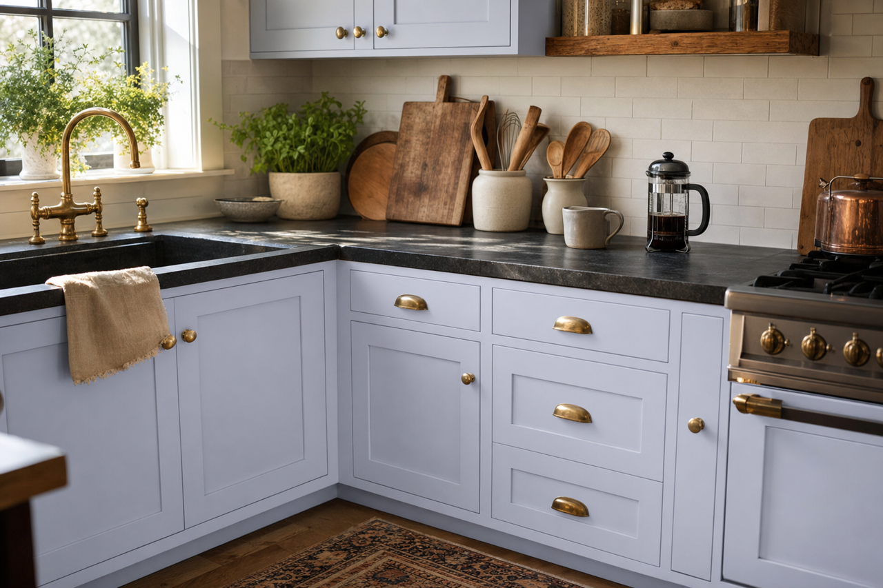 Lavender Secret by Benjamin Moore on cabinets