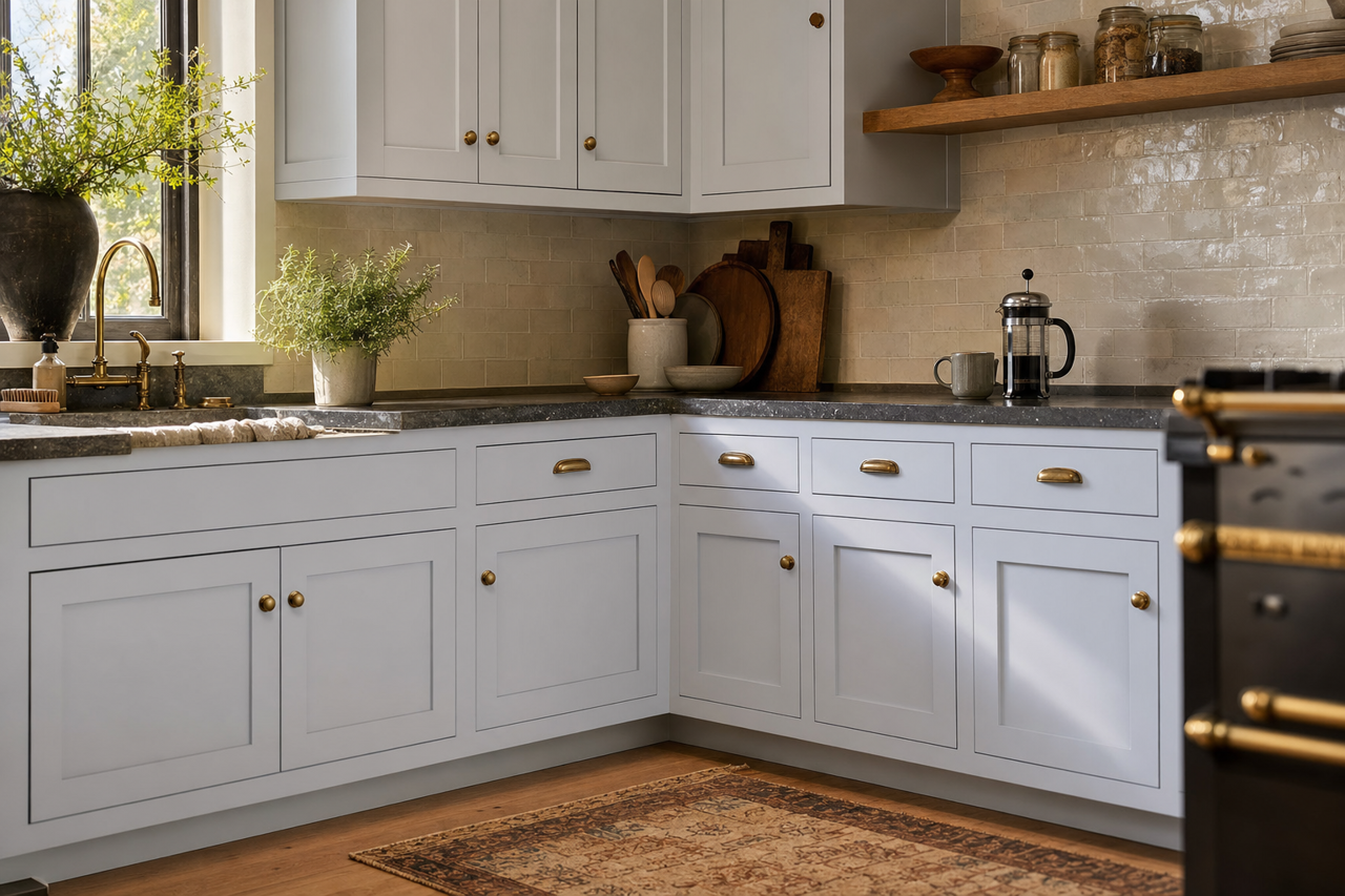 Violet Sparkle by Benjamin Moore on cabinets