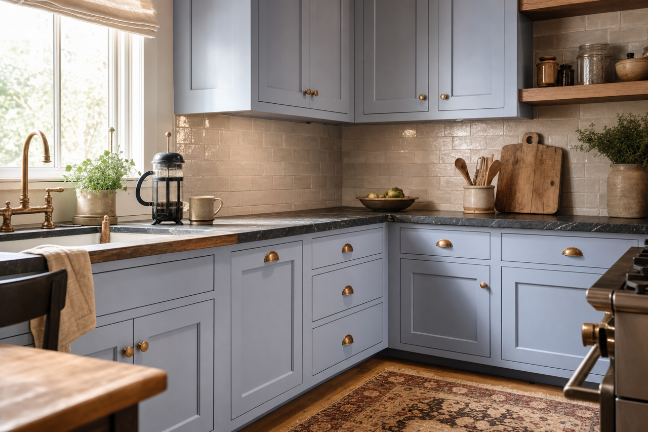 Blue Violet by Benjamin Moore on cabinets