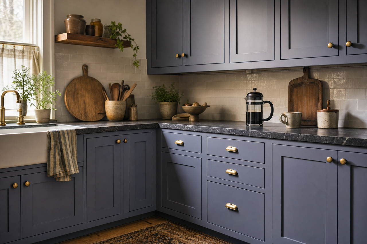 French Violet by Benjamin Moore on cabinets