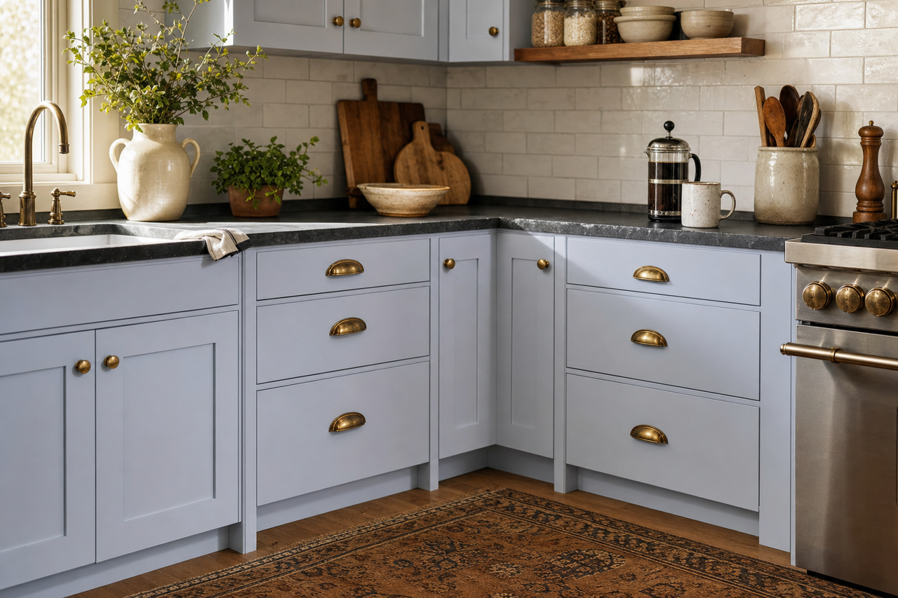 Feather Soft by Benjamin Moore on cabinets