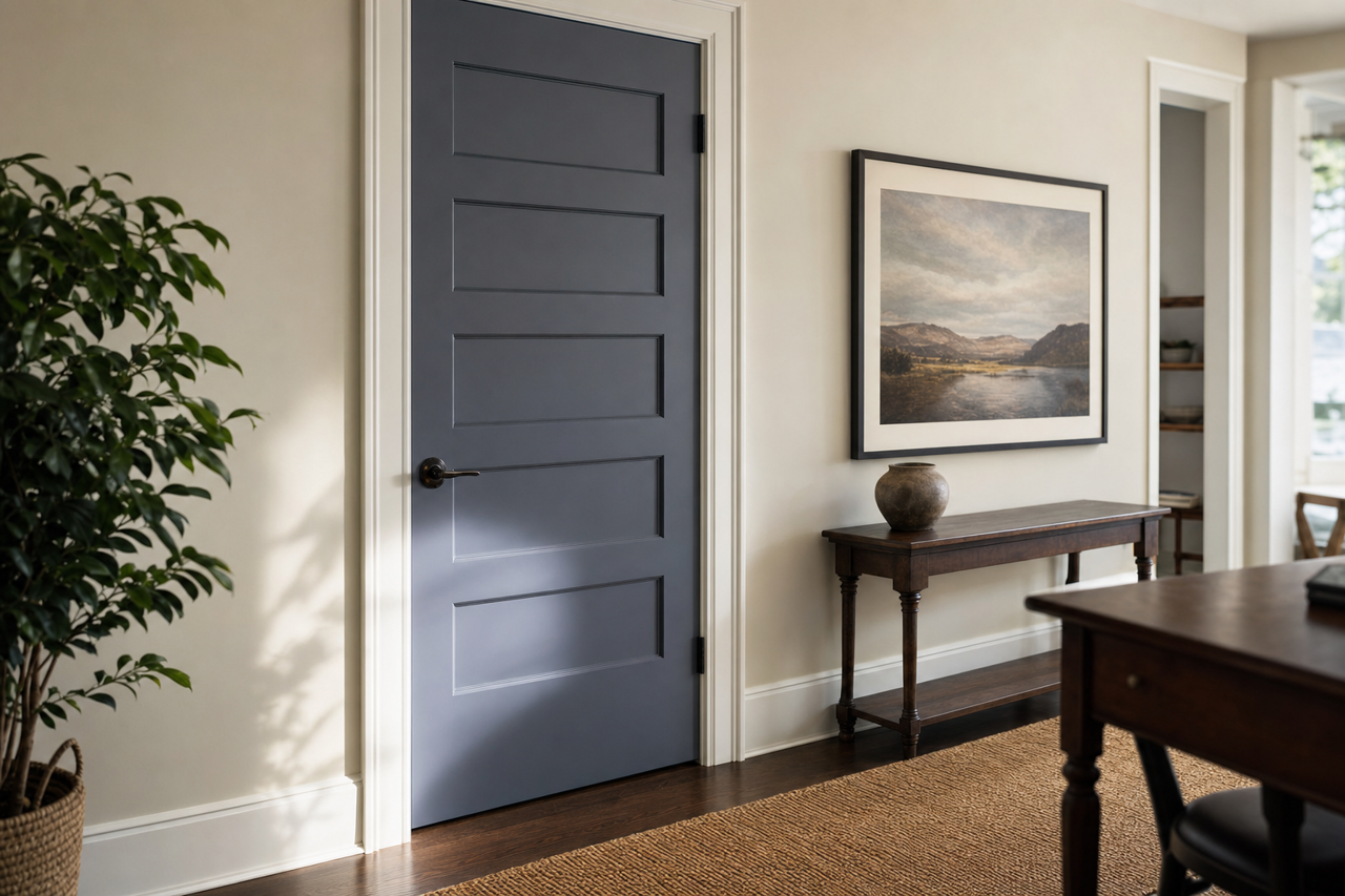 Blue Gaspe by Benjamin Moore on interior-doors