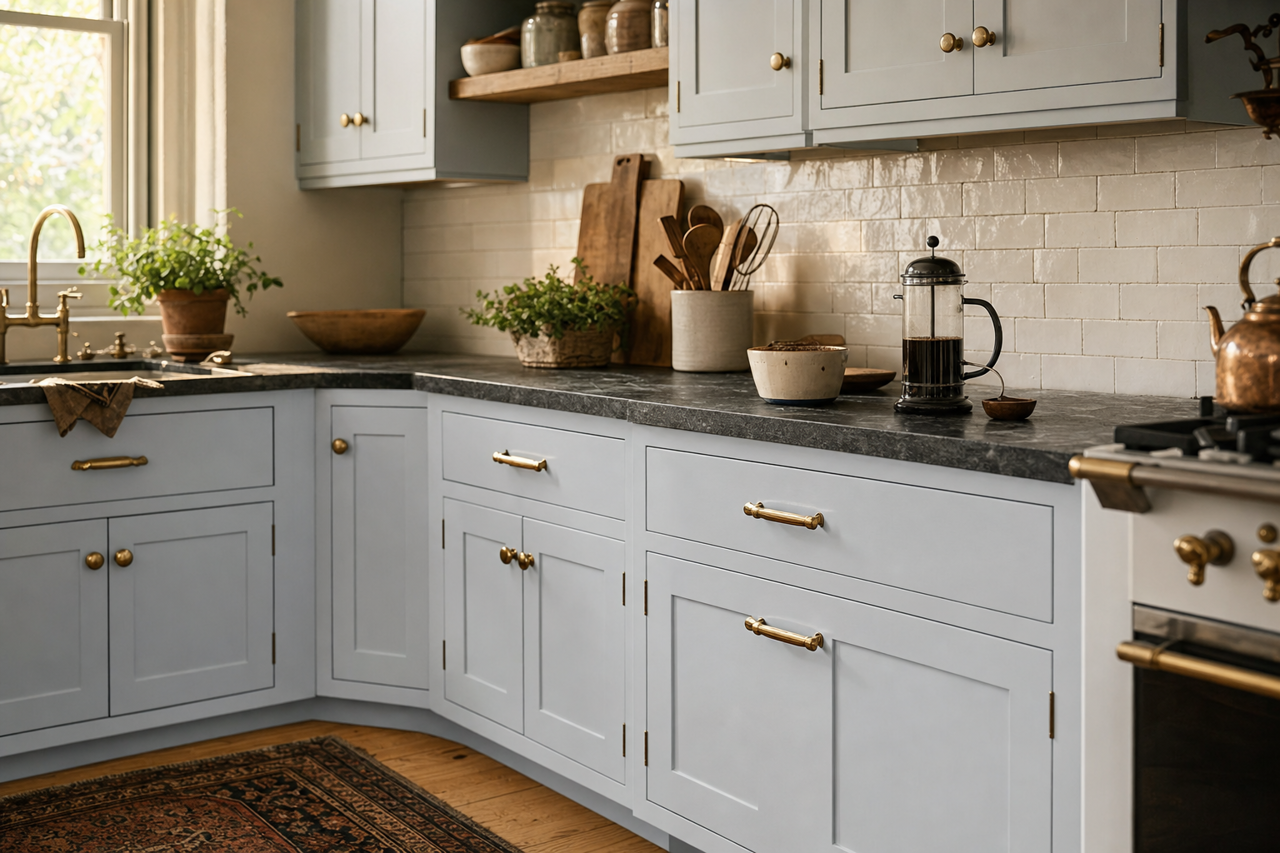 Violet Mist by Benjamin Moore on cabinets