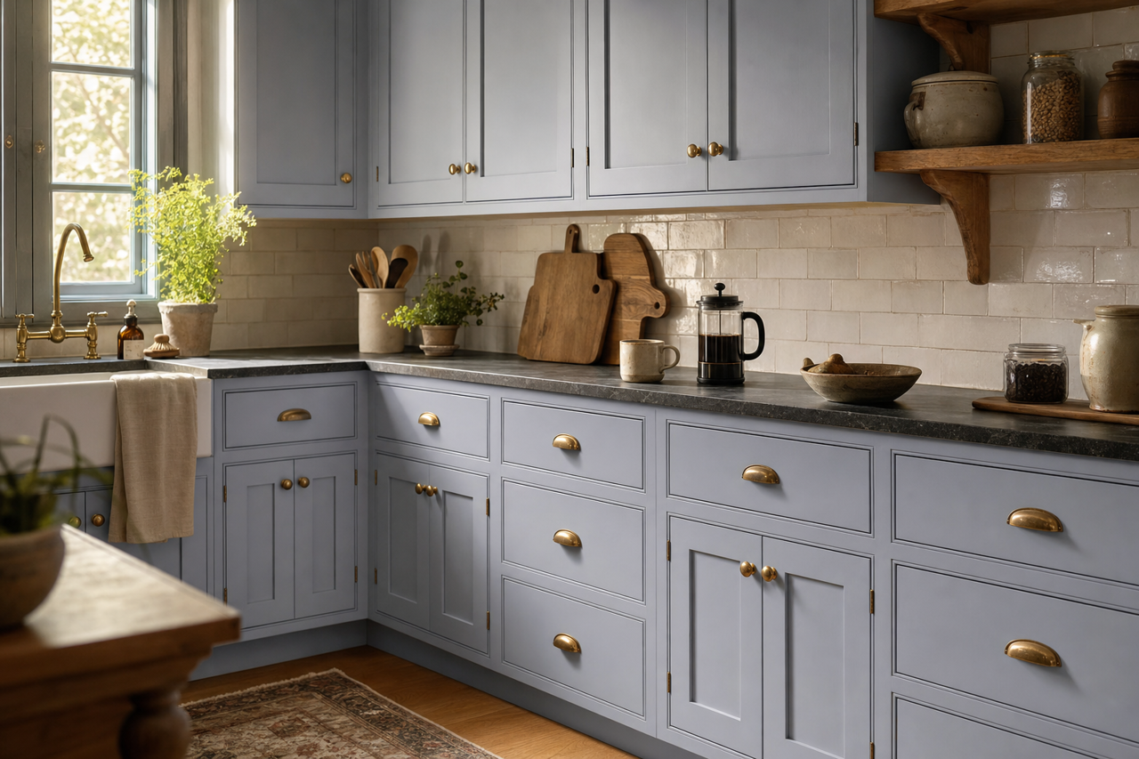 Lavender by Benjamin Moore on cabinets