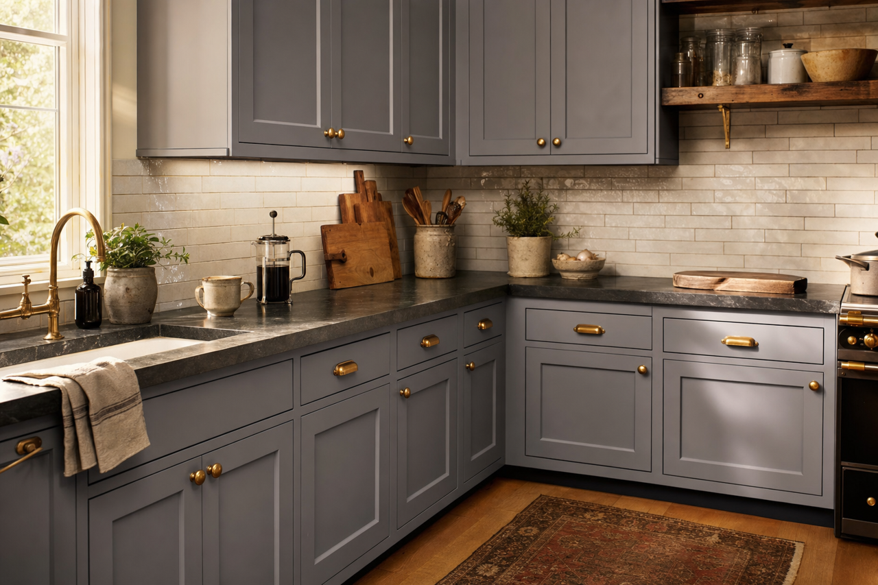 Irises by Benjamin Moore on cabinets