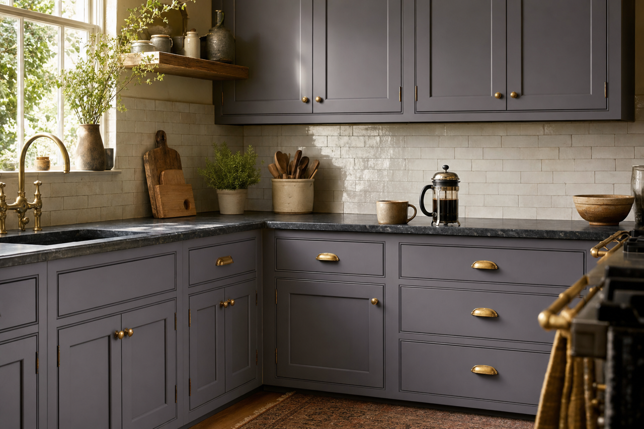 Amethyst Shadow by Benjamin Moore on cabinets
