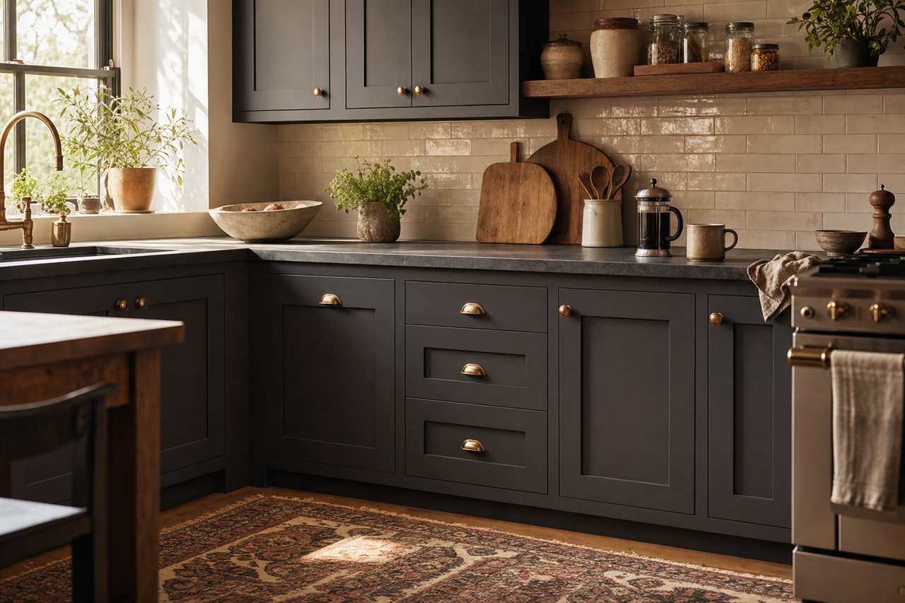 Deep Indigo by Benjamin Moore on cabinets