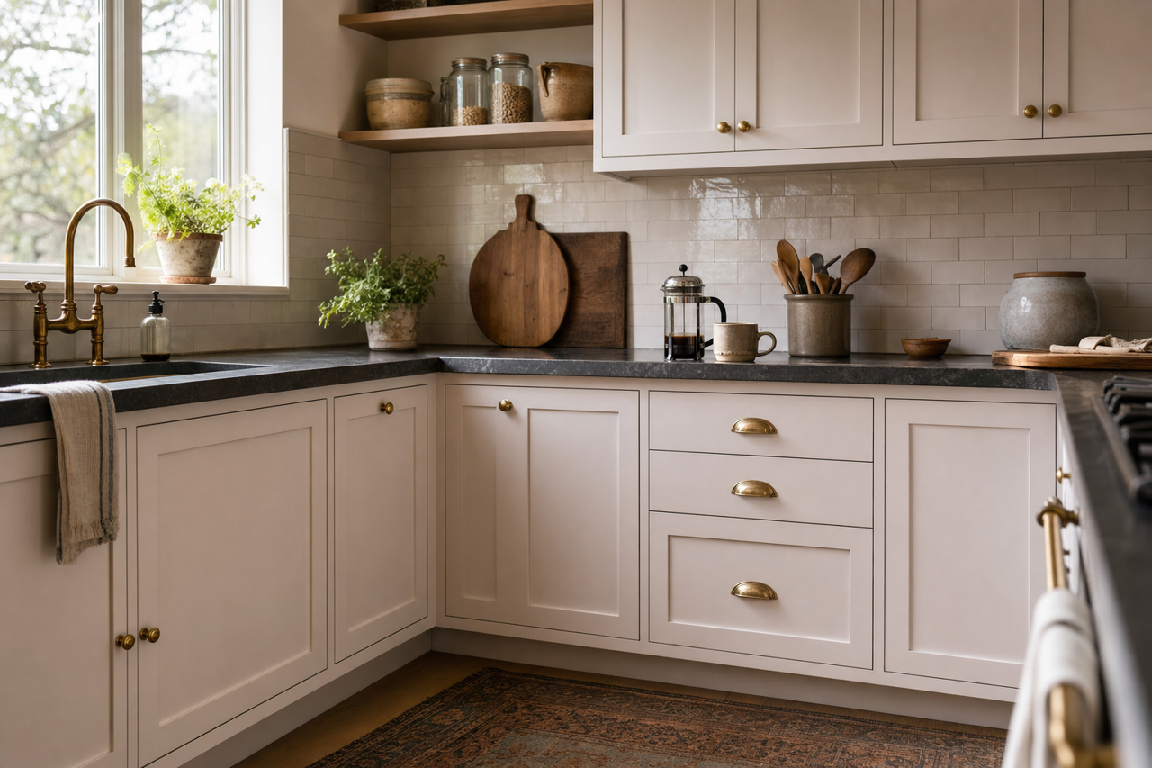 Raindrops by Benjamin Moore on cabinets
