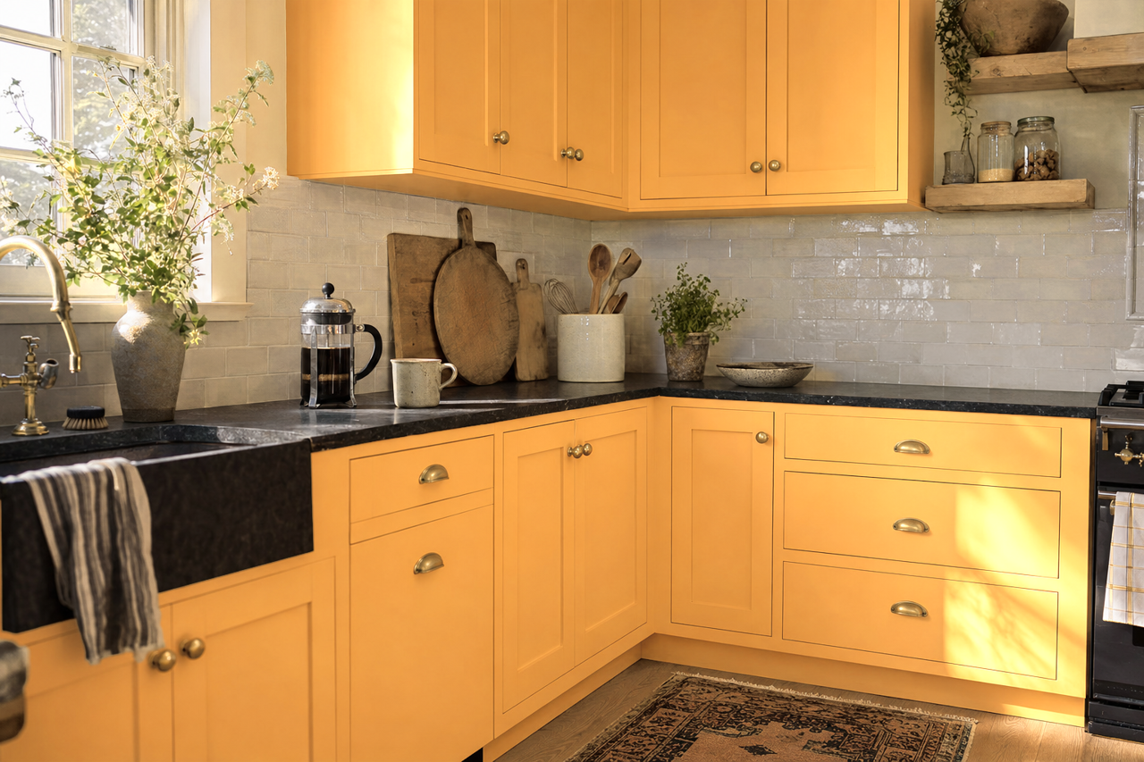 Honeybell by Benjamin Moore on cabinets