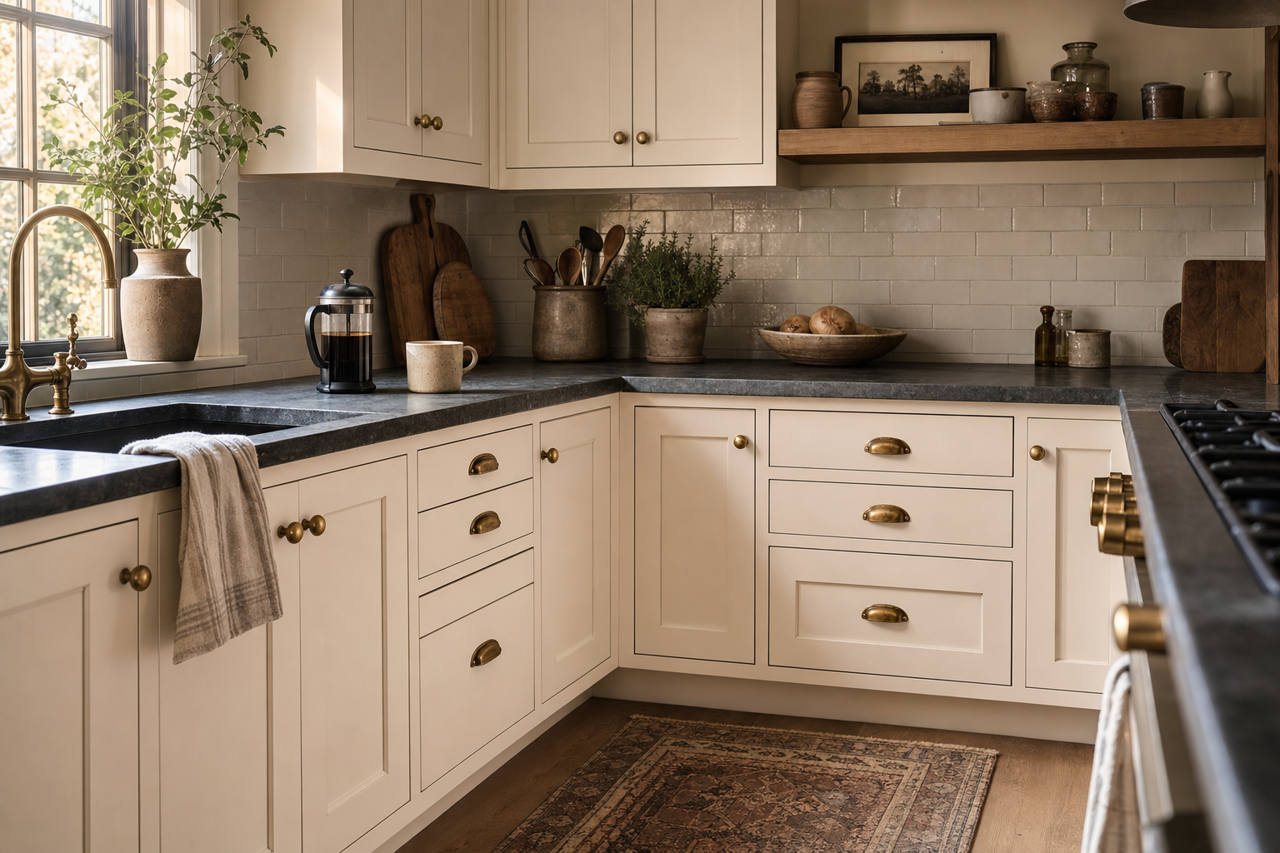 White by Benjamin Moore on cabinets