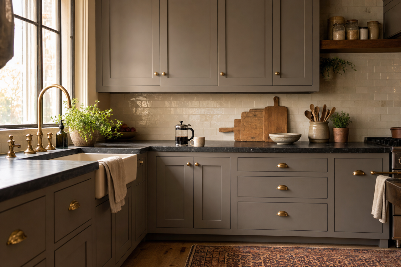 Gray by Benjamin Moore on cabinets