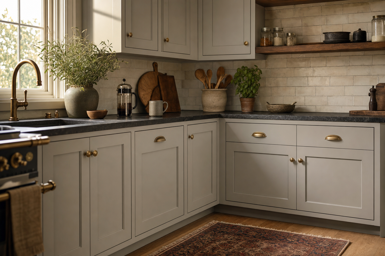 Baltic Gray by Benjamin Moore on cabinets