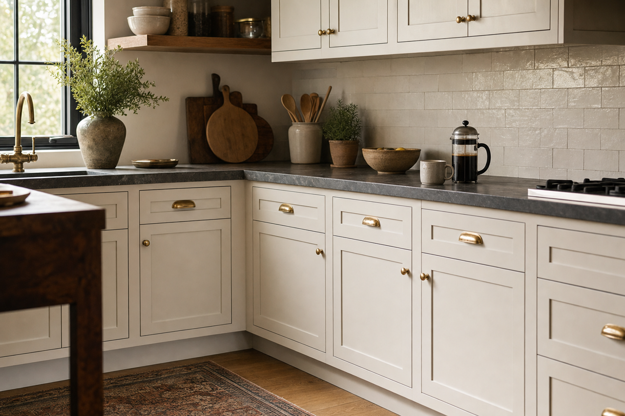 Shoreline by Benjamin Moore on cabinets