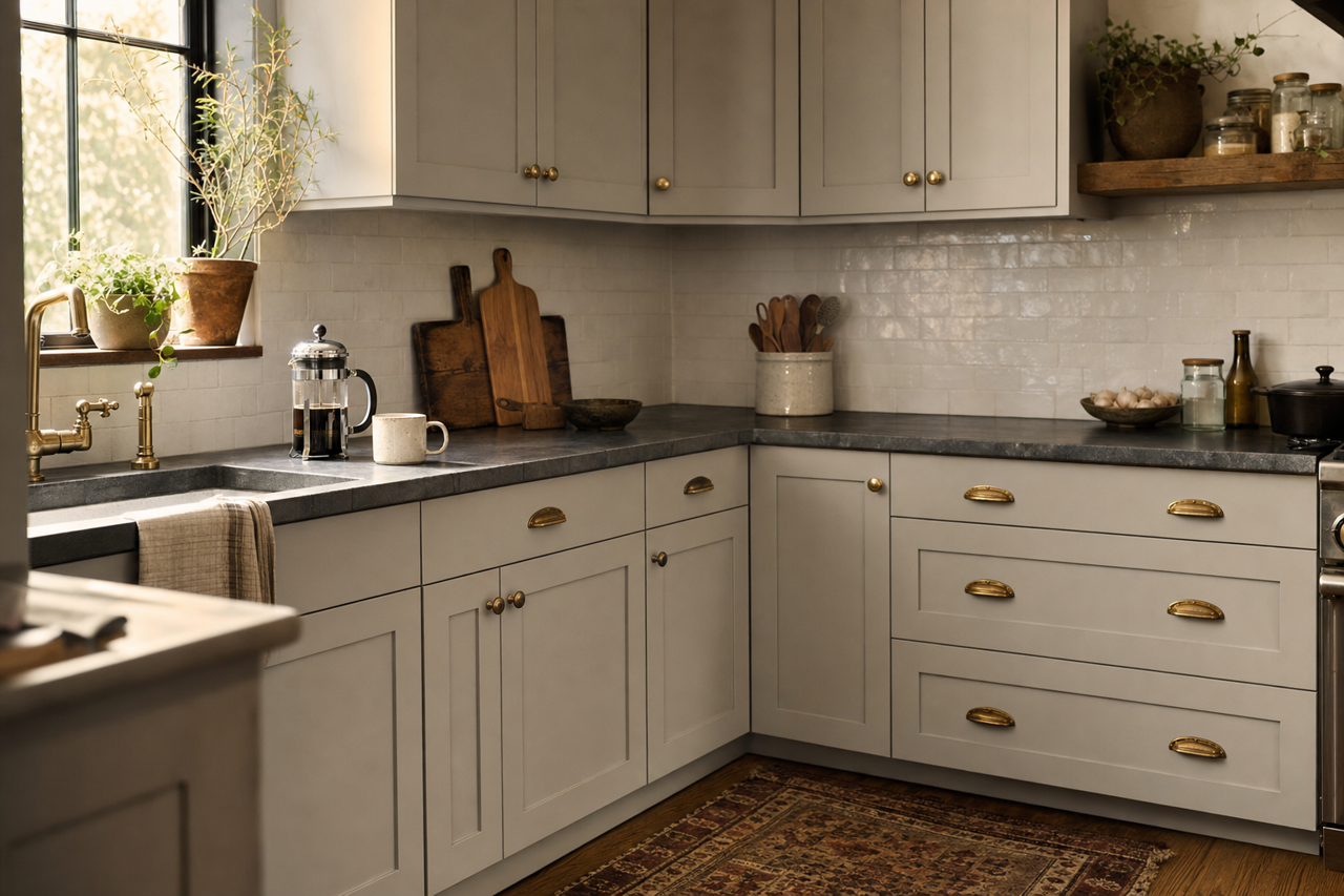 Gray Huskie by Benjamin Moore on cabinets