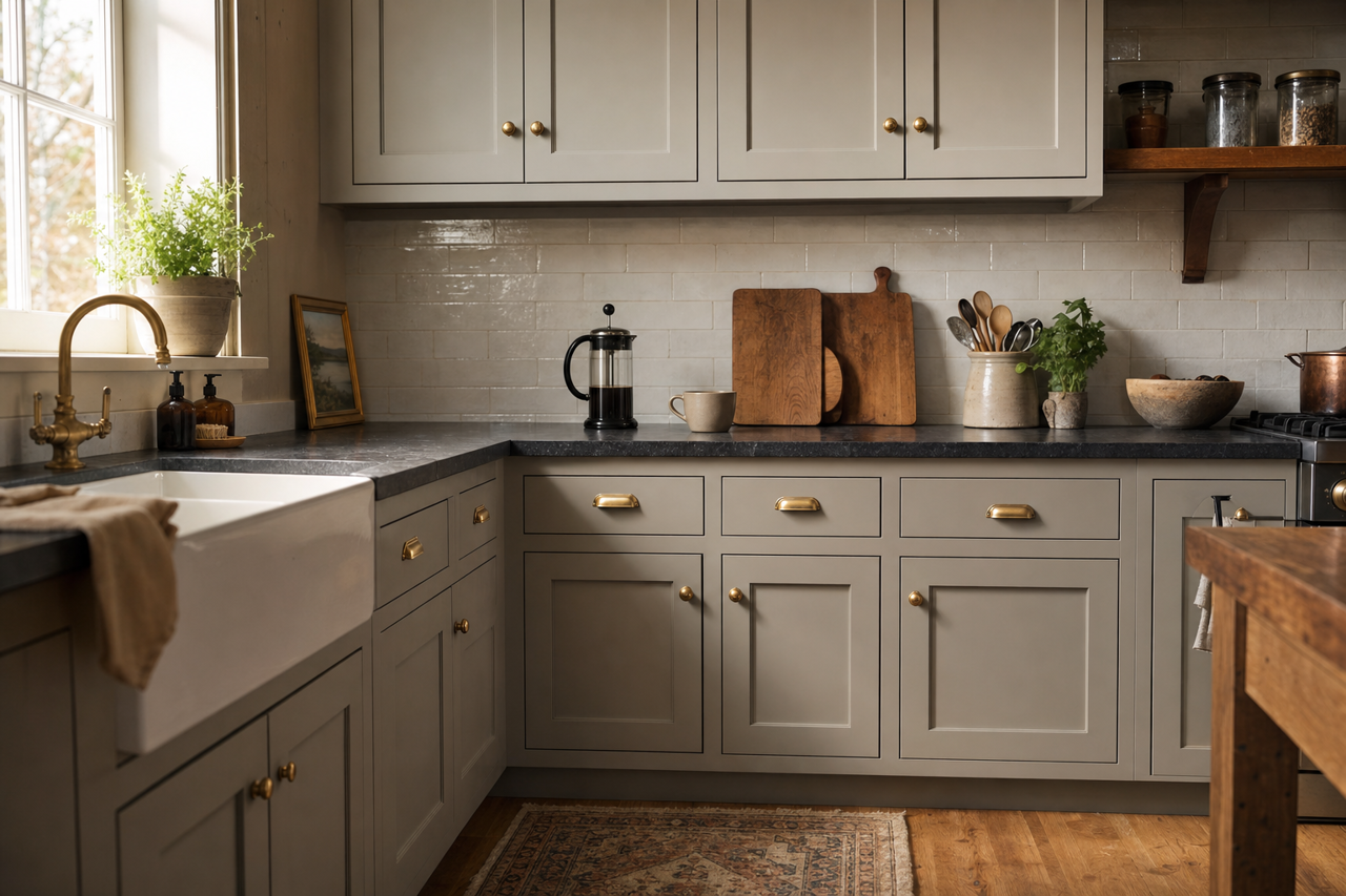 Graystone by Benjamin Moore on cabinets