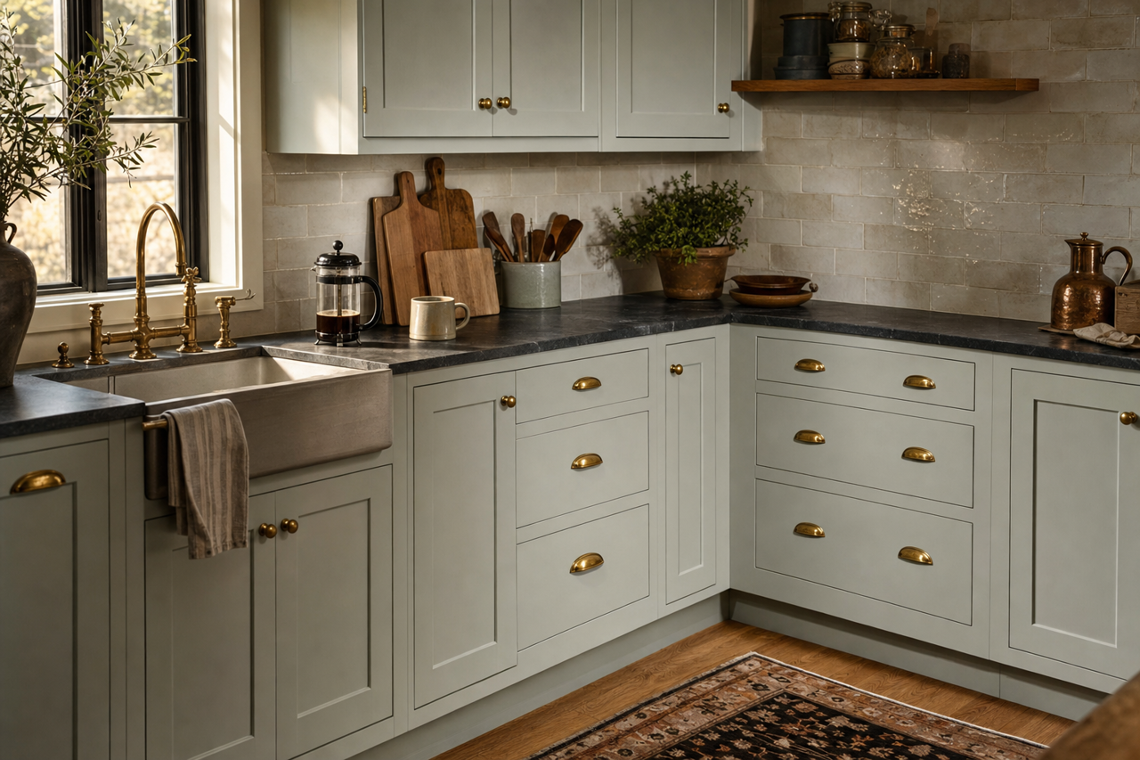 Half Moon Crest by Benjamin Moore on cabinets