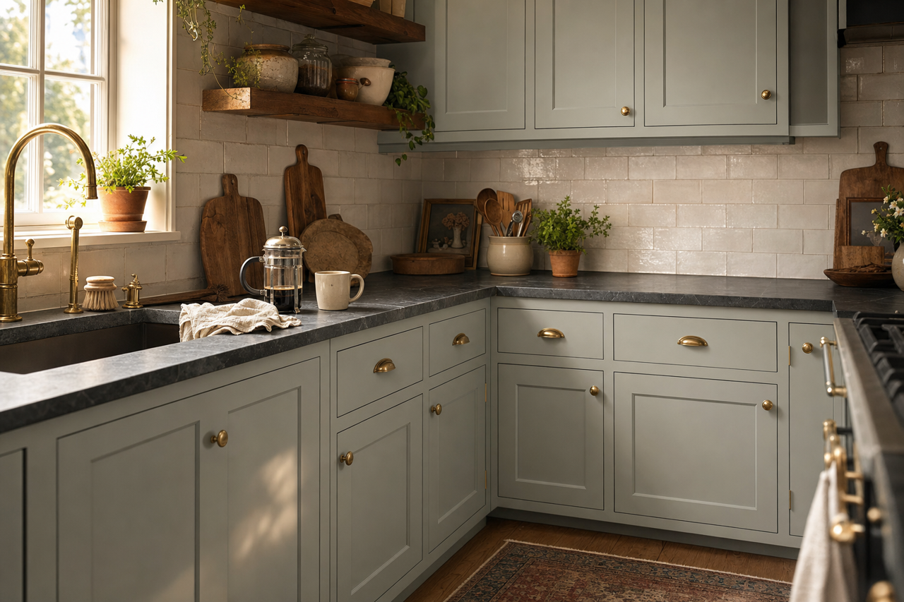 Sabre by Benjamin Moore on cabinets
