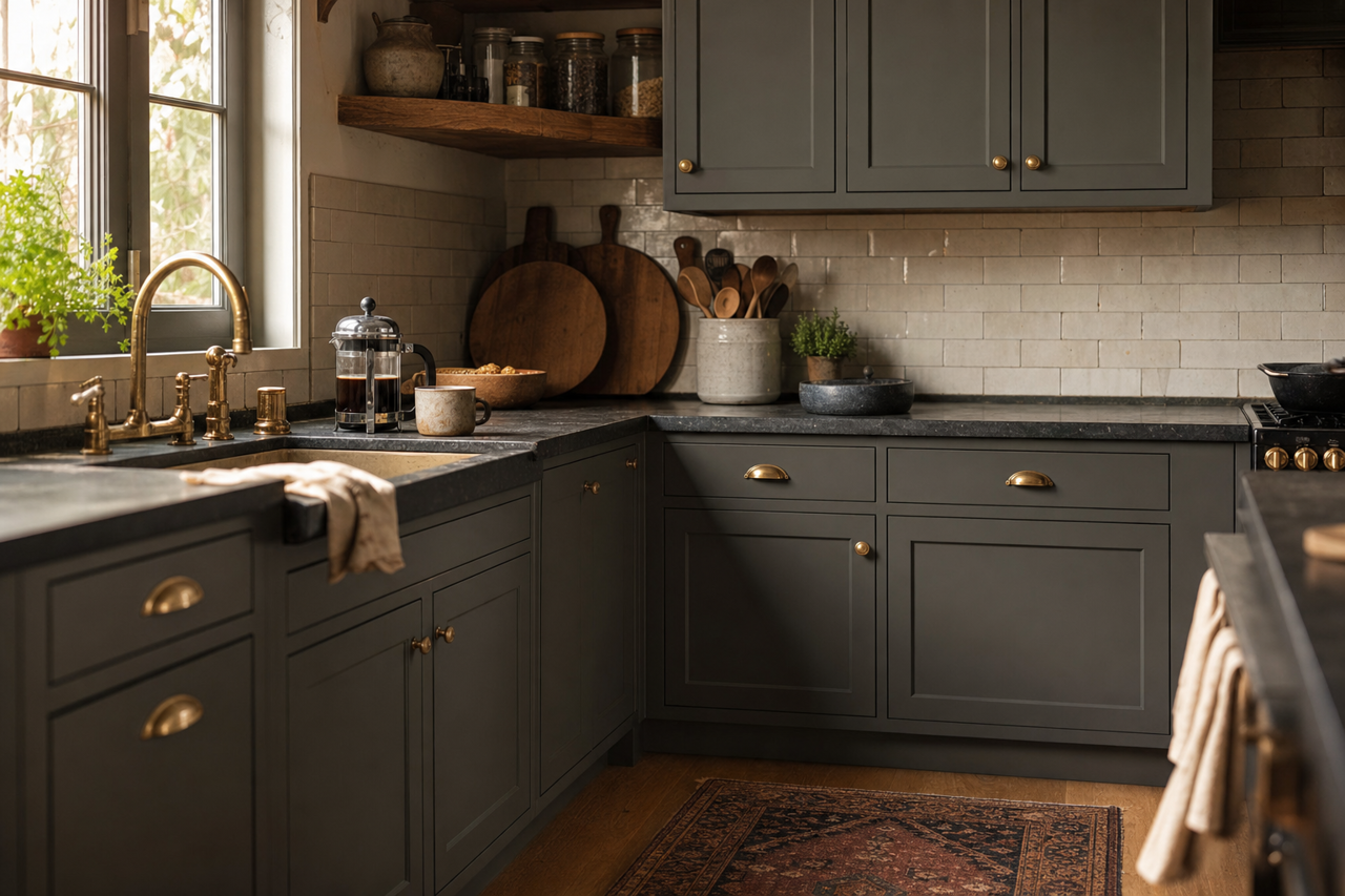 Ashwood Moss by Benjamin Moore on cabinets