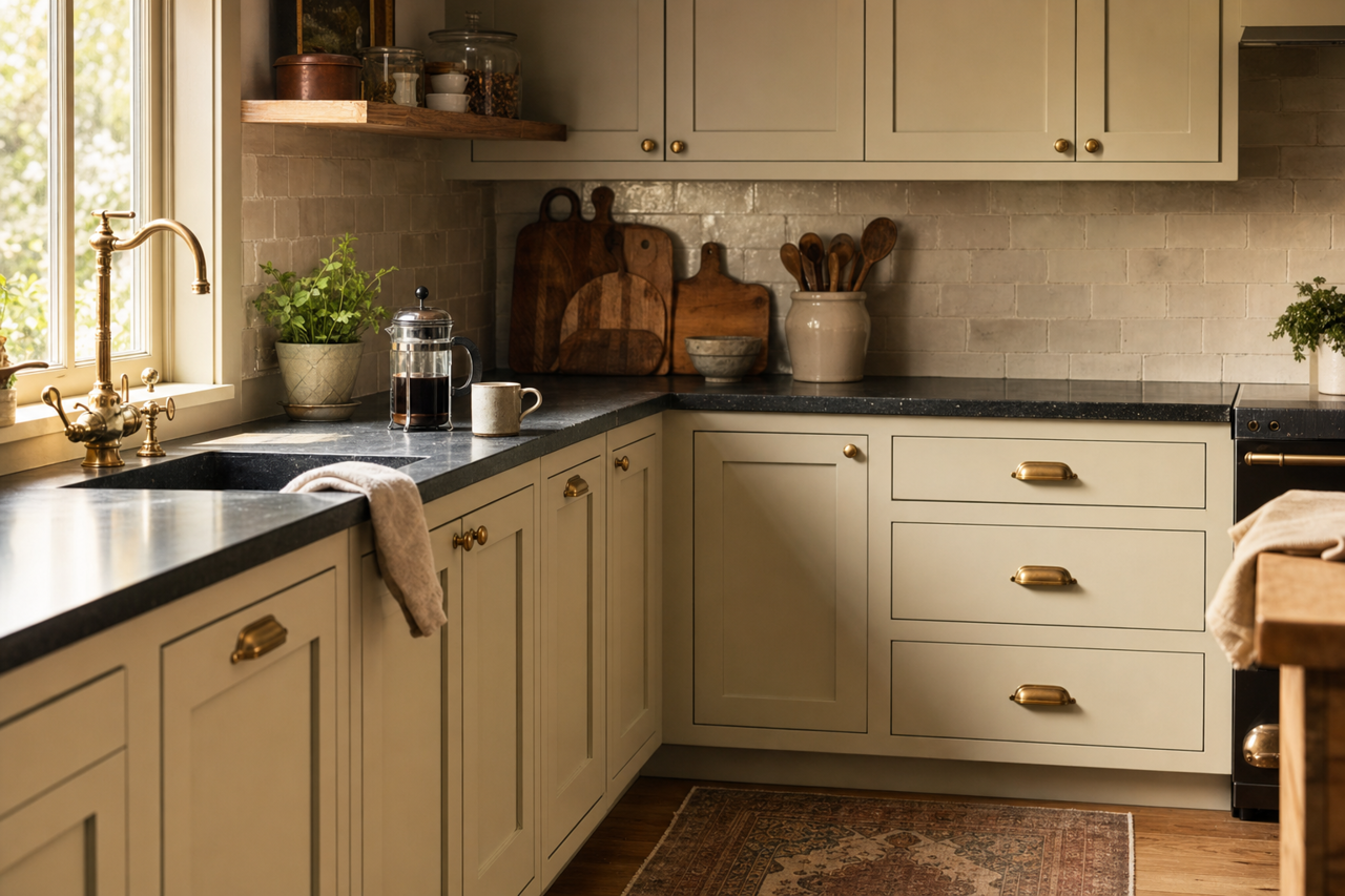 Brushed Aluminum by Benjamin Moore on cabinets