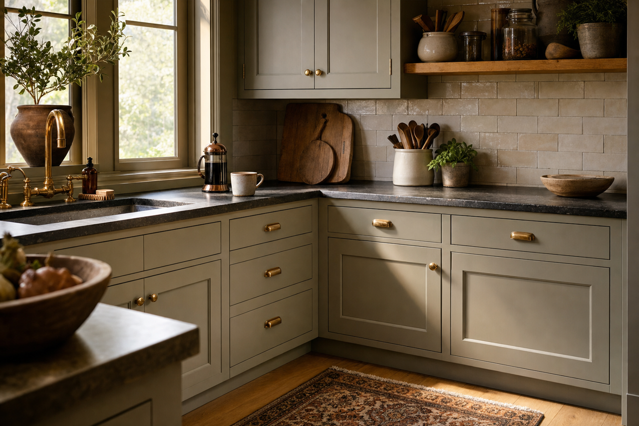 Sage Mountain by Benjamin Moore on cabinets
