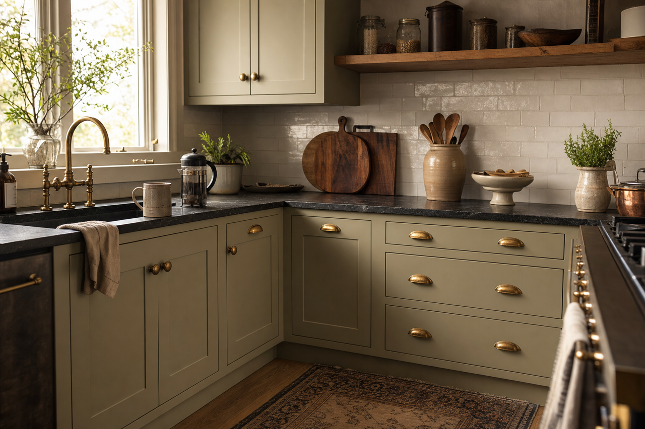 Passion Vine by Benjamin Moore on cabinets
