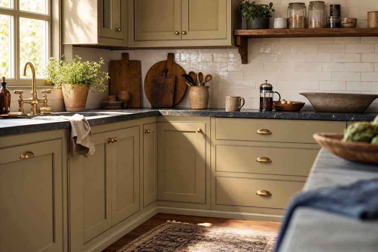 Bed by Benjamin Moore on cabinets
