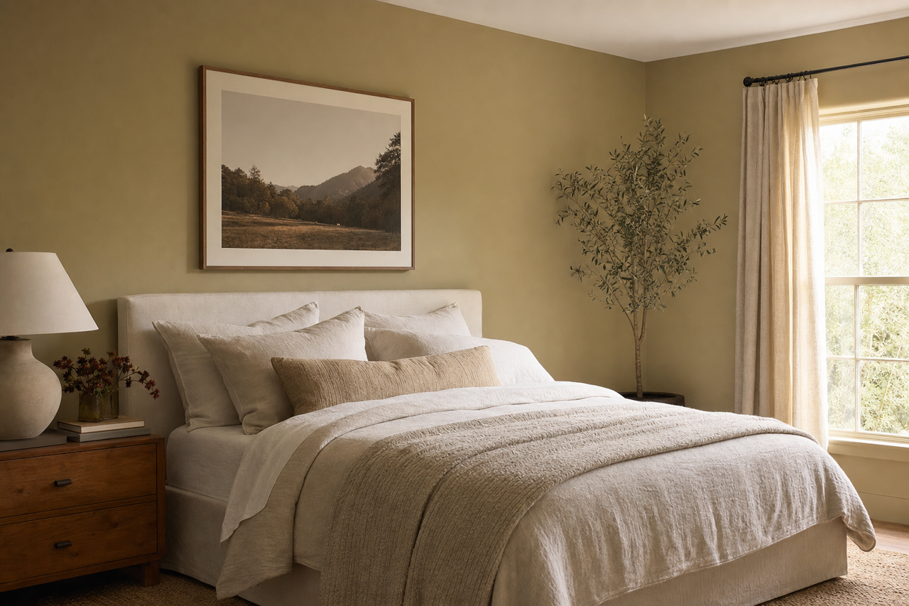 Bed by Benjamin Moore on interiors