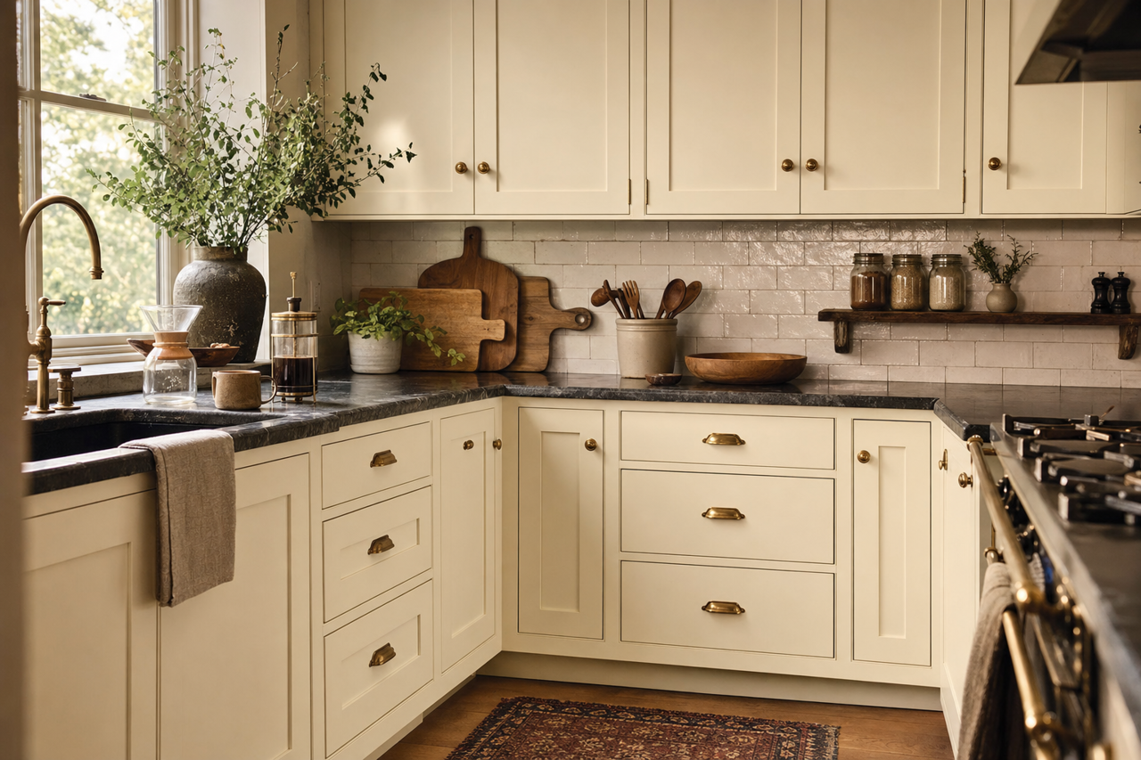 Snow on the Mountain by Benjamin Moore on cabinets