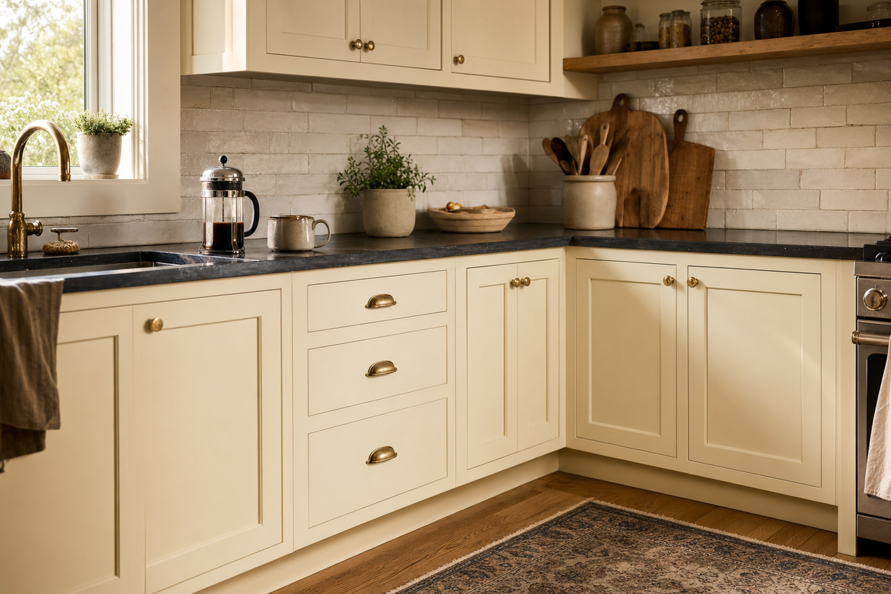 French Canvas by Benjamin Moore on cabinets