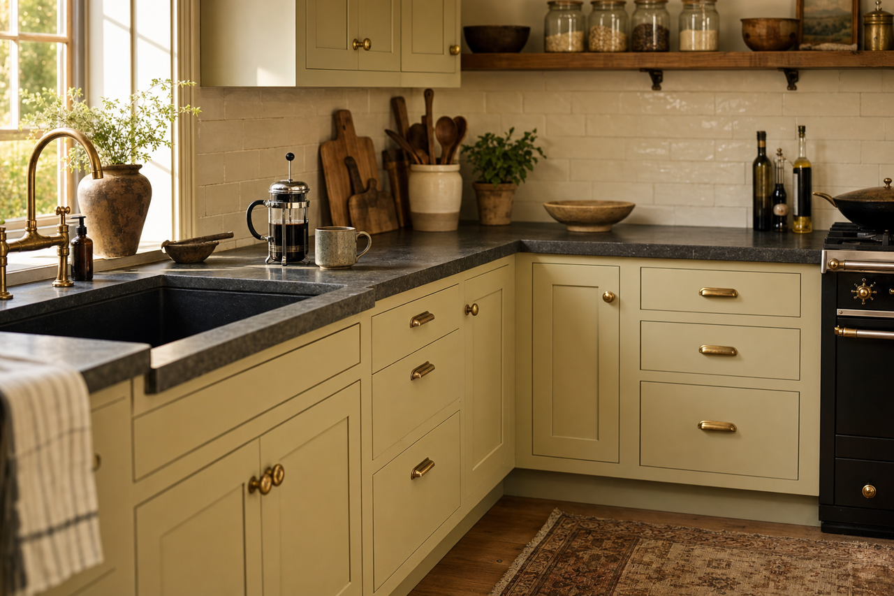 Mosaic by Benjamin Moore on cabinets