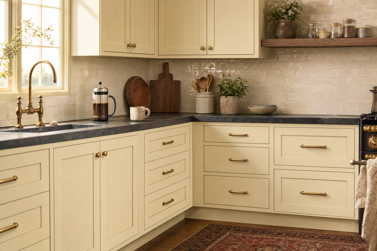 Hushed by Benjamin Moore on cabinets