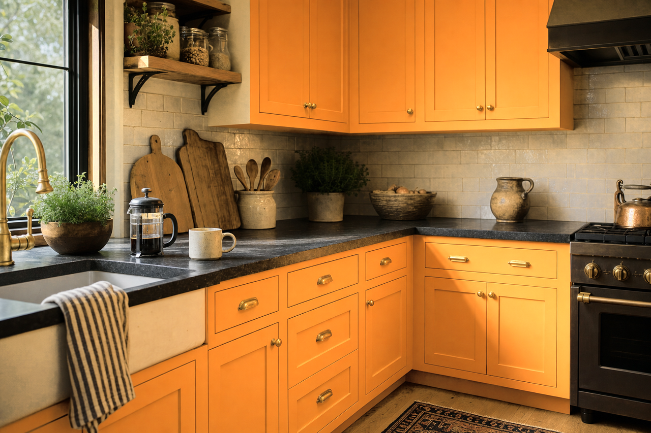 Mango by Benjamin Moore on cabinets