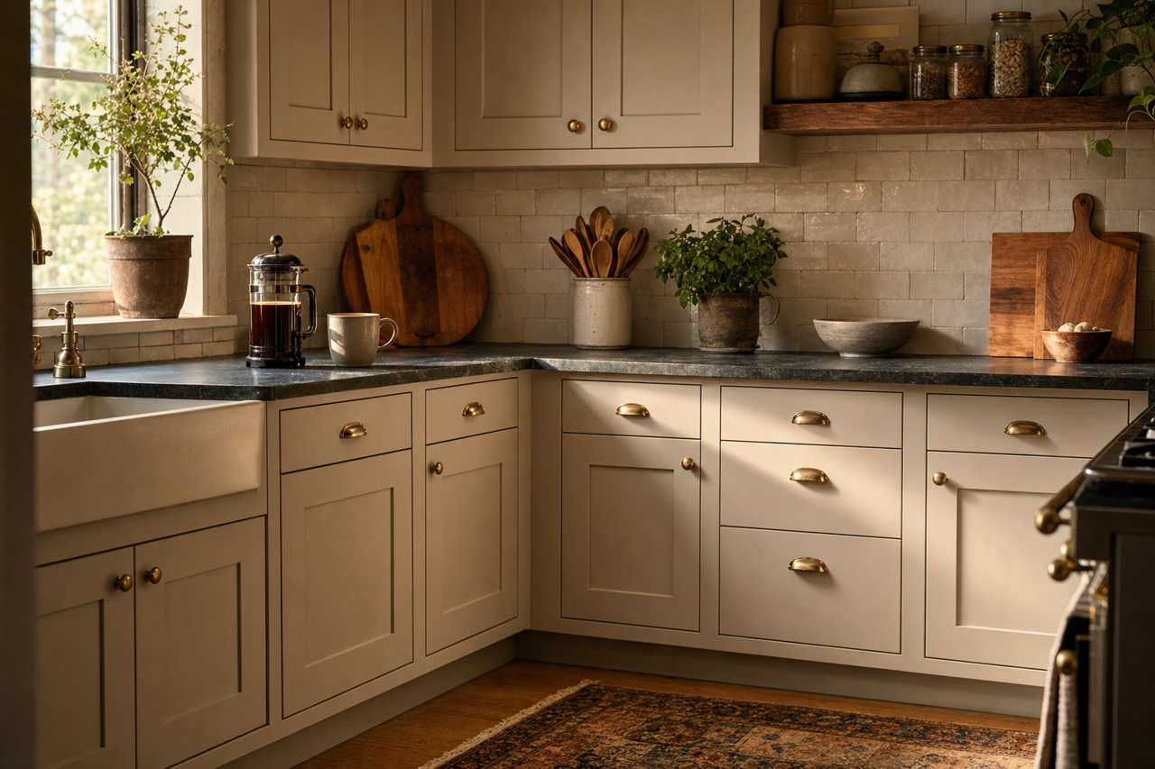 Himalayan Trek by Benjamin Moore on cabinets