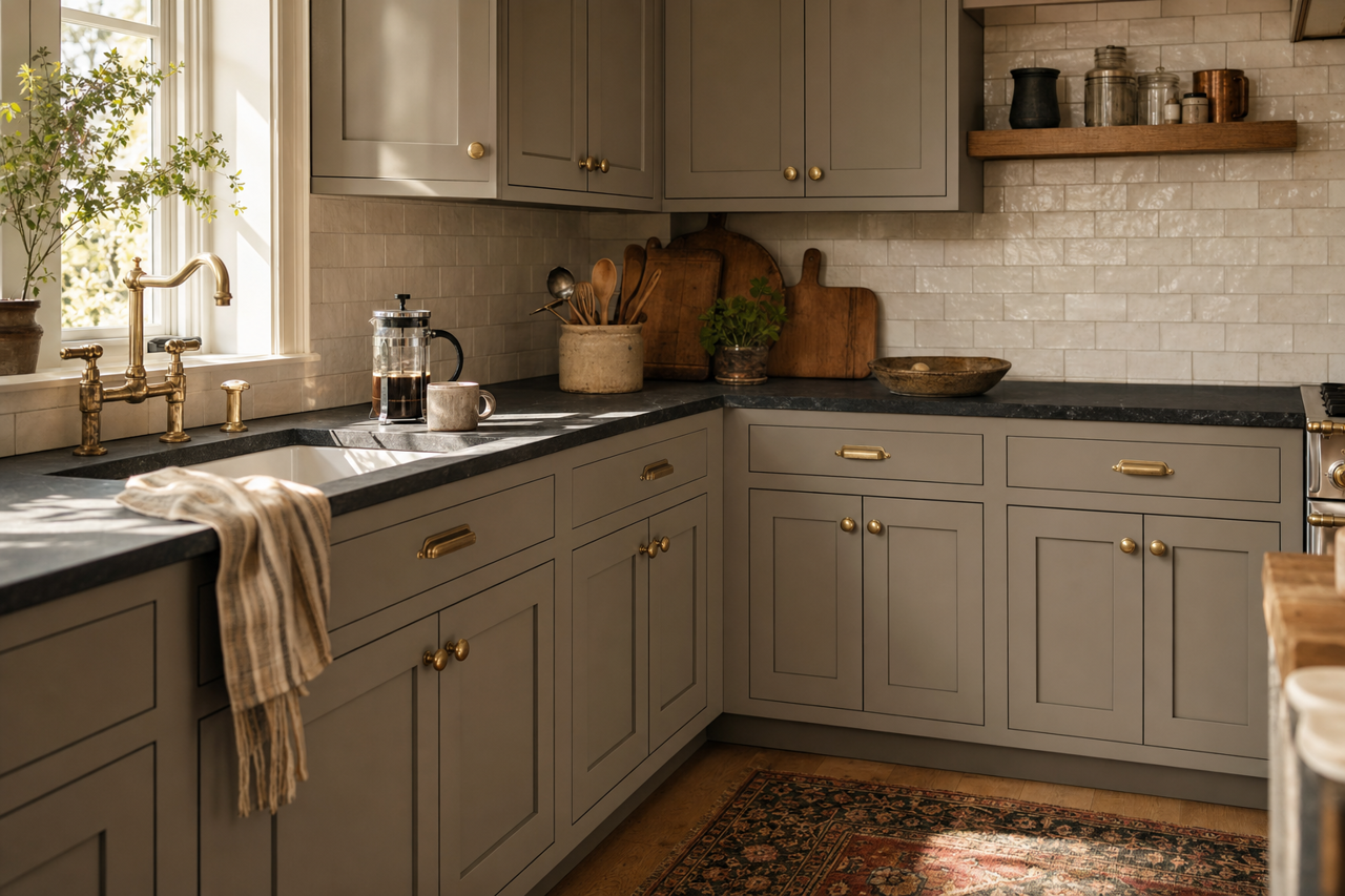 Iron by Benjamin Moore on cabinets